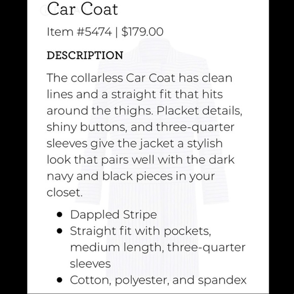 Cabi striped trench perfect “collarless car coat” jacket sz Large (B09) - Picture 15 of 16
